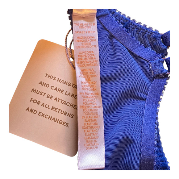 Savage x Fenty Bra Size 32B Blue Cyber Flocked Logo Unlined Demi Mesh Underwire - Picture 6 of 7